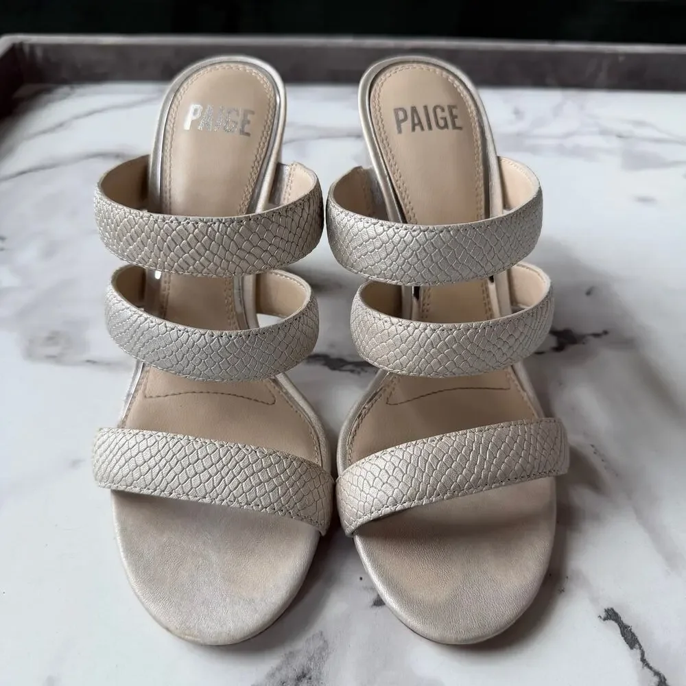 PAIGE Nora Snakeskin Embossed Leather Sandal in Pearl Size 8 - Picture 3 of 10